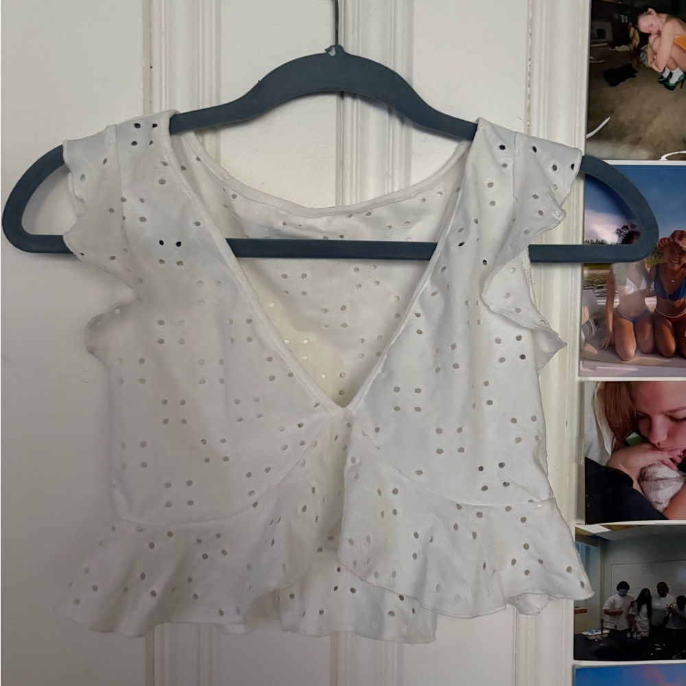 White Eyelet Ruffle Top